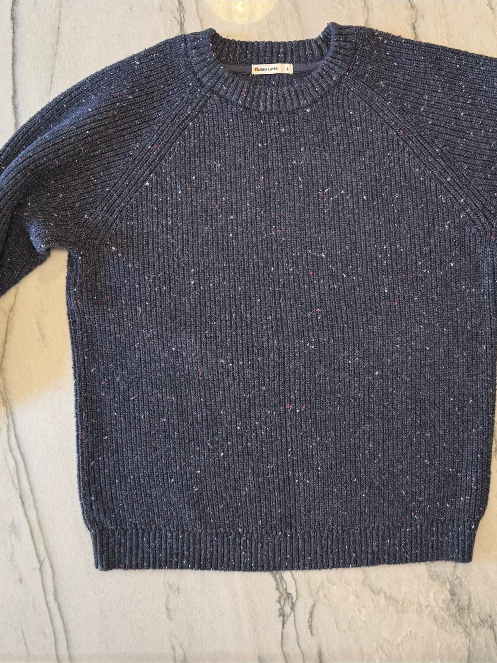 Men’s Marine Layer Navy Speckled Crewneck Sweater, Large